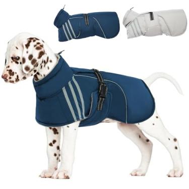 Imagem de Casaco quente para cães, refletor ajustável, casaco de inverno com gola rolê, colete de lã espesso para cães, impermeável, à prova de vento, para clima frio com fivela para cachorros, pequenos, médios