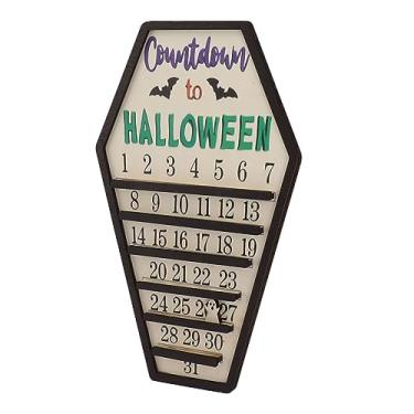 Imagem de Decoração de Sinal de Contagem Regressiva de Halloween Calendário Móvel Fantasma para Ornamento de Mesa Doméstico, Recurso Interativo, Madeira, Adequado para Escritório, Bancada