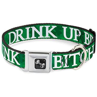 Imagem de Coleira de cachorro osso - St. Pat's Drink UP Bitches Trevos empilhados Verdes Branco - Grande 45,7-81,2 cm