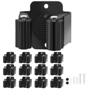 Imagem de Yiows Suporte de parede para vassoura, 12 peças, suporte de parede para vassoura, suporte de esfregão resistente de aço inoxidável, suporte de parede com parafusos, suporte de parede para jardim ao ar