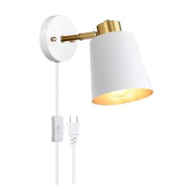 Imagem de Luminária de parede preta com ângulo giratório e cordão, arandelas de parede, metal, vintage, industrial, luz de leitura para cabeceira do quarto, porta (branca)