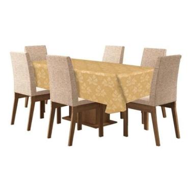 Imagem de Toalha Mesa 6 Lugares Tecido Jacquard Retangular - Mostarda - Campari