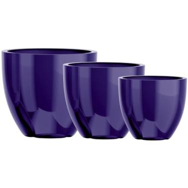 Imagem de Kit 3 Vasos Vietnamita Decorativo Fibra De Vidro 57cm 45cm E 36cm (Azul Noturno)