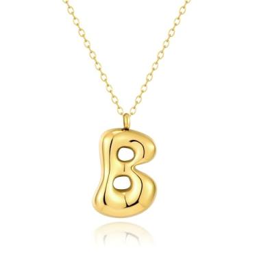 Imagem de Kainier Colar feminino com letra de bolha, pingente colorido com nome do alfabeto, pingente delicado fofo banhado a ouro 14 K, joias para presente.., Aço inoxidável, Sem Pedra Preciosa