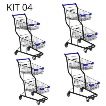 Imagem de Kit 04 Carrinhos de compras Supermercado Lojas Reforçado 90L - AMAPÁ