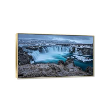 Imagem de Pintura em cascata arte de parede transparente lago água natureza paisagem impressão em tela grande arte pronta para pendurar arte de parede para sala de estar quarto decoração de parede 80 x 135 cm