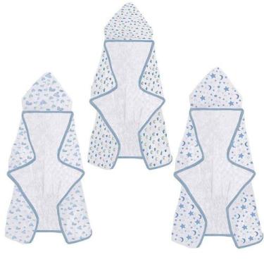 Imagem de Toalha Banho Infantil Capuz 70x70cm Menino Azul Soft Fralda 100 Algoda