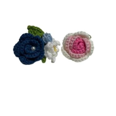 Imagem de Wtanrion Vintage fio trançado crochê rosa flor broche clipe feminino vestido decoração