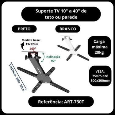 Imagem de Suporte com inclinação para TV 10" a 40" de teto ou parede - Avatron S