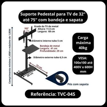 Imagem de Pedestal para TV, monitor 27" a 75" com bandeja e sapatas - Avatron Su
