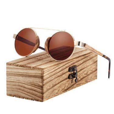 Imagem de Óculos de Sol Barcur Feminino Polarizados de madeira redondo BC7103, M
