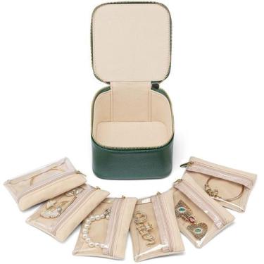 Imagem de Caixa de Joias de Viagem Vladimir com 6 Bolsos de Veludo Verde