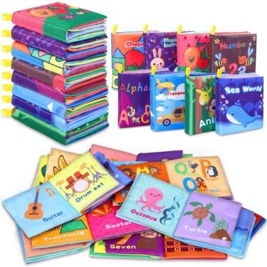 Imagem de Livros de Banho para Bebês - 12 Peças Impermeáveis em Tecido Toyk Maci