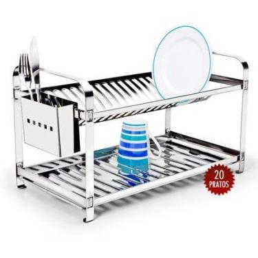 Imagem de Escorredor 20 Pratos Em Aço Inox Com Porta Talheres Inox Mak Inox.
