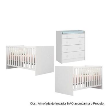 Imagem de Quarto de Bebê Berço Gemeos e Cômoda Doce Sonho Branco Qmovi