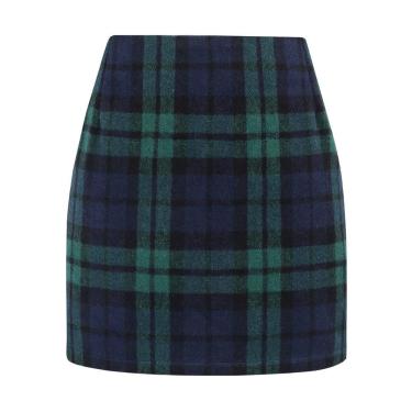 Imagem de Saia lápis IDEALSANXUN 2024 Outono Inverno, Cintura Alta, Xadrez de Lã
