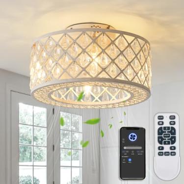 Imagem de Oiotwo Luz de ventilador de cristal de 45,7 cm, lustre industrial em forma de lanterna, com controle remoto, adequado para locais internos como sala e sala de estar, incluindo lâmpada (branca)