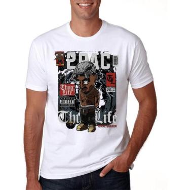 Imagem de Camiseta Masculina 2PAC Camisa Algodão DTF - SEMPRENALUTA, Branco, G
