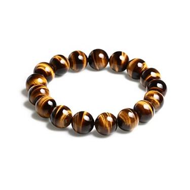 Imagem de ASGIFT Pulseira de cristal natural 10 mm amarelo olho de tigre pulseira elástica ajustável para ioga pulseira de contas de pedra de cura joias para homens e mulheres (com caixa de presente)