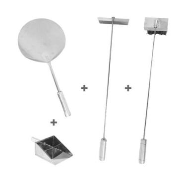 Imagem de Kit Completo Pá Pizza Inox 30cm Churrasqueira e Forno Iglu - INOX LAUR