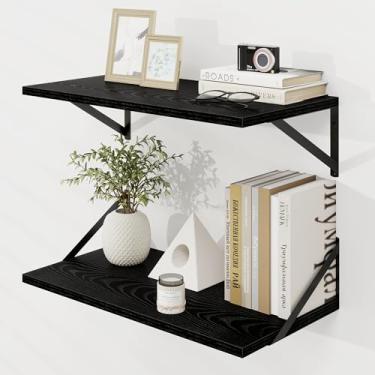 Imagem de Prateleiras de parede flutuantes profundas, prateleira preta, grande prateleira flutuante de 30 x 61 cm. Conjunto de 2 prateleiras de parede de banheiro para sala de estar, quarto, escritório em casa