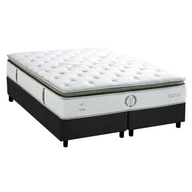 Imagem de Cama Box Queen: Colchão Molas Ensacadas Herval MasterPocket Imperatore Gold C1655 Pillow Top + Base crc Suede Gray(158x198x34)