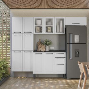 Imagem de Cozinha Compacta em Aço 4 Peças 13 Portas Sendo 3 com Vidro 2 Gavetas Itatiaia Florença Branco