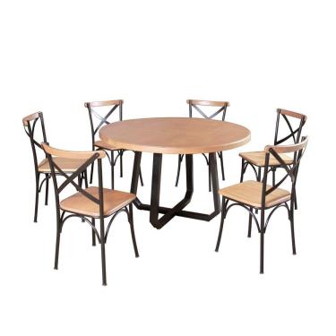 Imagem de Mesa Jantar Redonda Clarisse 1,30M Com 6 Cadeiras Paris Base Alumínio - Natural - Marrom