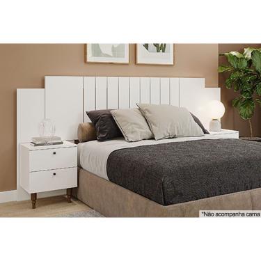 Imagem de Cabeceira Cama Box Madeirado Branco Casal/Queen Genova 2 Mesas c/ 4 Gavetas Branco - Panan