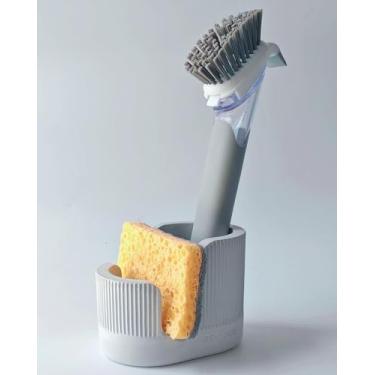 Imagem de BekPooQ Organizador de pia de cozinha com suporte de esponja de pedra e organizador de escova, cinza