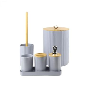 Imagem de Kit De Banheiro Lavabo Com 6 Peças Bambu Moderno Elegante Nobre Nature (CINZA)