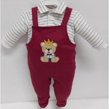 Imagem de Macacão Longo Moletino Luxo Bebê Menino Bordado Zafielo 608, Vermelho,