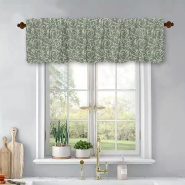Imagem de Cortinas de cozinha curtas de tratamento de janelas florais verdes cortinas blackout com bolso para varão painel superior para banheiro, quarto, sala de estar, 137 x 45 cm