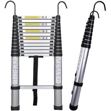 Imagem de Escadas, escada telescópica de alumínio escada telescópica de alumínio com ganchos removíveis, escada extensível telescópica dobrável para teto loft, uso interno e externo do