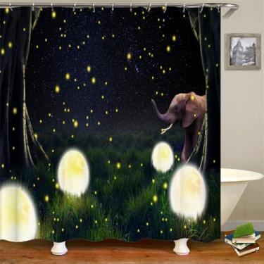 Imagem de Cortina de chuveiro Starry Sky Forest Scenery Printing Cortina de chuveiro Poliéster Impermeável Decoração para casa Cortina 180x180cm,DM3808,W300xH180cm