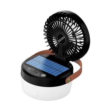 Imagem de UGPLM Lanterna solar de ventilador solar ao ar livre Light Rechargable para viajar com alça superior 4 modos leves lâmpada de tenda, Preto