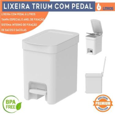 Imagem de Lixeira com pedal Trium Para Cozinha banheiro escritório OU 6 Litros l