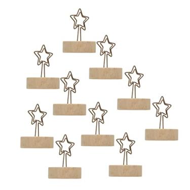 Imagem de aqxreight 10 PCS Plact Holder Cartão Vertical Star Em Forma de Madeira Base Base Positora Porta Nota Clipe Simples Aornamento de Desktop Fofo