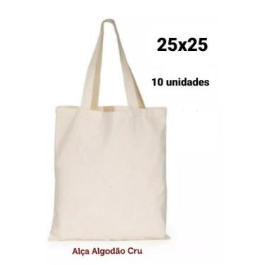 Imagem de Ecobag 25x25 lisa kit com 10 sacolas bolsa de algodão cru - DE UMA MAR
