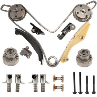 Imagem de Kit de corrente de distribuição de motor 9-0738SAVVT1 com 2 peças de rodas dentadas VVT e 4 solenóides VVT, compatível com Ford F-150 V6 3.5L 2011-2013#OE AT4Z6256B, AT4Z6C525D, AT4Z6268B, AT4Z668B