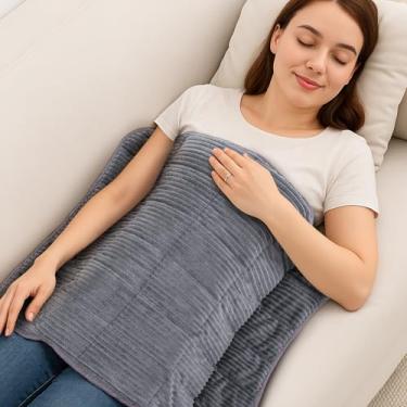 Imagem de HunnmingRe Cobertor de colo ponderado de 3 kg pequeno cobertor pesado de pelúcia para adultos com veludo de cristal quente reversível e resfriamento, almofada de colo para viagem, relaxamento, lavável