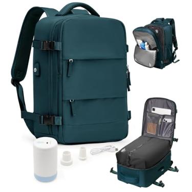 Imagem de Mochila a vácuo de viagem com bomba de ar para bagagem de mão, mochila masculina, grande, impermeável, 45,7 x 35,5 x 20,3 cm, bolsa de viagem com compressão a vácuo para mulheres - azul pavão