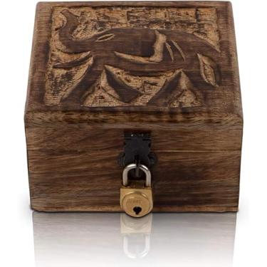 Imagem de Caixa de joias de madeira decorativa feita à mão com cadeado e chave grátis, organizador de joias, baú do tesouro, porta-bugigangas, caixa de relógio, caixa de armazenamento de 10 x 10 cm, presente de