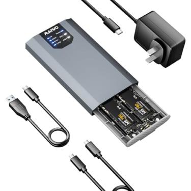 Imagem de MAIWO Gabinete SSD M.2 NVMe duplo com 4 RAIDs, gabinete M.2 NVMe PCIe RAID suporta RAID0/1/PM/grande, USB 3.2 Gen2x2 Tipo-C velocidade de 20 Gbps, capacidade de 8 TB