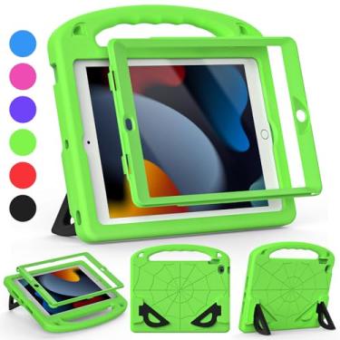 Imagem de GOZOPO Capa infantil para iPad 9ª/8ª/7ª geração - iPad 10,2 polegadas 2021/2020/2019 com protetor de tela integrado, suporte à prova de choque, capa leve e à prova de crianças (verde)