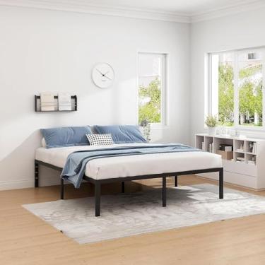 Imagem de Estrutura de Cama Dupla de Metal Resistente e Durável com Espaço de Armazenamento, Sem Necessidade de Molas, Fácil de Instalar,Fácil Montagem, 34 cm Altura, Preto