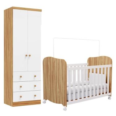 Imagem de Jogo de Quarto Infantil Júnior Guarda Roupa 2 Portas e Berço Uli - Móveis Peroba