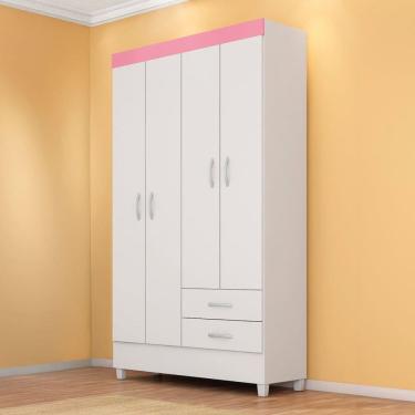 Imagem de Guarda-roupa Infantil 4 Portas Doce Infância Branco/Rosa
