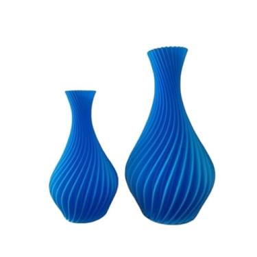 Imagem de Kit 2 Vasos Decorativos em Espiral Impressão decoração sala objetos decoração estante(Azul claro)