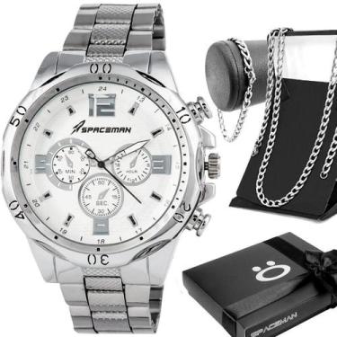 Imagem de Relogio Prata Aço Inox Masculino + Caixa + Cordao Qualidade - Orizom